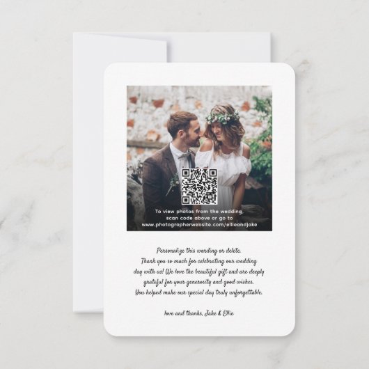 QRコードの結婚写真Webサイトのシンプルレトロ サンキューカード (裏面)