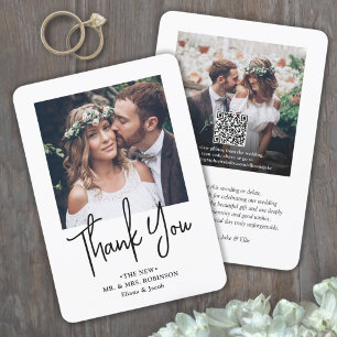 QRコードの結婚写真Webサイトシンプルのスクリプモダント サンキューカード