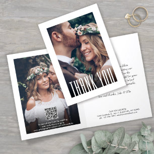 QRコードの結婚Webサイトのモダン写真と新しいアドレス サンキューカード