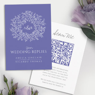 QRコードの結婚Webサイトのモノグラムブルースキャン応答 エンクロージャーカード