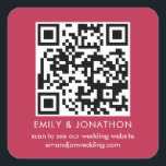 QRコードの結婚Webサイト名マゼンタ スクエアシール<br><div class="desc">QRコードの結婚Webサイト名マゼンタ。この文字は容易にパーソナライズされたなる。また、背景と文字の色を変更して、希望の結婚テーマに合わもしせるオプションをカスタマイズ使用できます。</div>