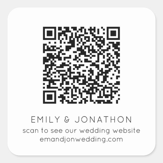 QRコードの結婚Webサイト名白黒 スクエアシール (正面)