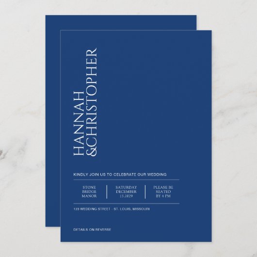 QRコードの美しい青結婚色 招待状 (正面/裏面)