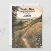 QRコードの遊び心あふれる、素朴なワイルドフラワーの牧場でのウェディング 招待状 (正面)