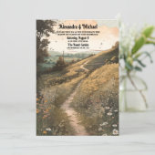 QRコードの遊び心あふれる、素朴なワイルドフラワーの牧場でのウェディング 招待状 (スタンド正面)