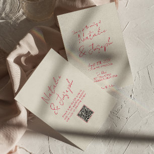 QRコードの遊び心のある手書きの楽しいレトロな結婚式 招待状