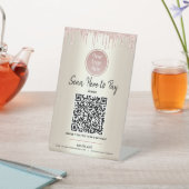 QRコードはこちらピンクグリッター金ゴールドロカスタムゴ 台座サイン (インサイチュ)