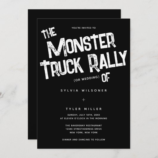 QRコードはっきりしたユニークタイポグラフィ結婚 招待状 (正面/裏面)