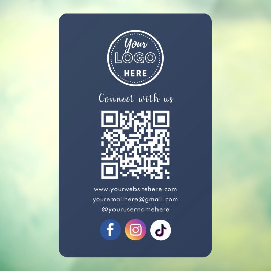 QRコードは米国ソーシャルメディアと接続ネイビーブルー ウィンドウサイン (シート3)