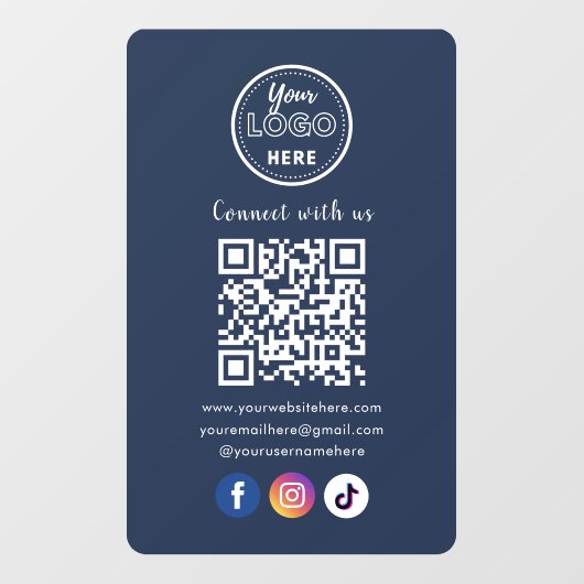 QRコードは米国ソーシャルメディアと接続ネイビーブルー ウィンドウサイン (シート)