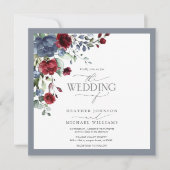 QRコードほこりっぽいブルーブルゴーニュ赤フローラ水色 招待状 (正面)