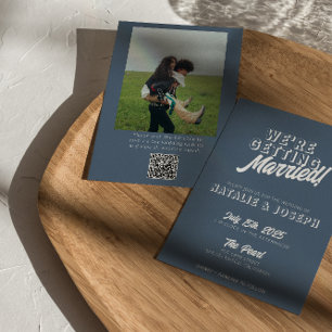QRコードほこり青はっきりした写真ファンキーおもしろい結婚の 招待状