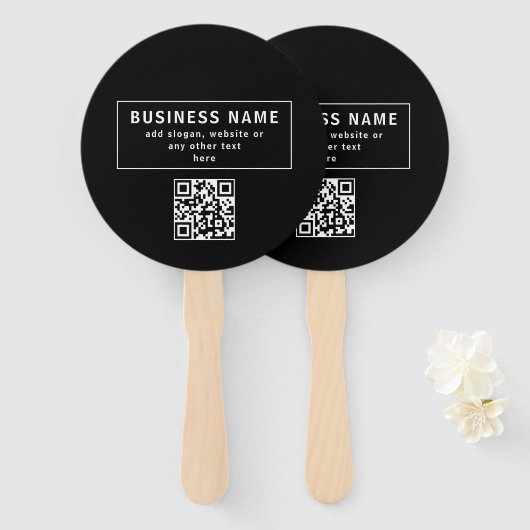 QRコードまたはロゴのアップロード |黒モダン色 ハンドファン (正面&裏面)