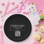 QRコードまたはロゴのアップロード |黒モダン色 ペーパープレート (パーティー)