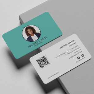 QRコードまたはロゴプロフェッショナルヘッドショットフォトティール（緑がかった色） 名刺
