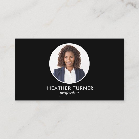 QRコードまたはロゴプロフェッショナルヘッドショットフォトブラック 名刺 (正面)