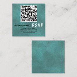 QRコードをオンラインでスキャンするRSVP染色されたティール（緑がかった色）結婚ブルー エンクロージャーカード