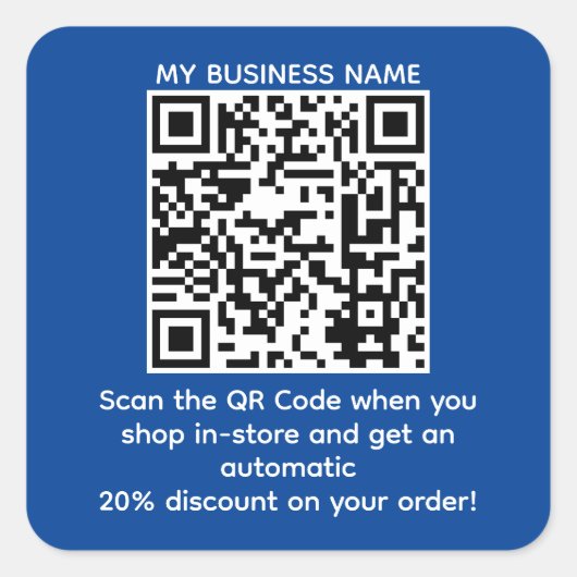 QRコードをスキャンしてディスカウントカスタムブランドブルー スクエアシール (正面)