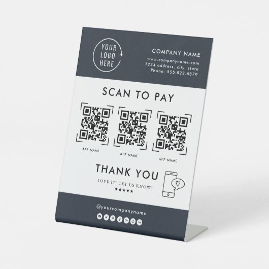 QRコードをスキャンして支払う | 企業ロゴ 非接触 台座サイン (正面)