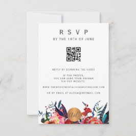 QRコードをスキャンする花のエレガントな招待状 RSVP