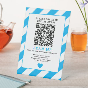 QRコードをスキャンするBusiness Covidの青をチェックイン 台座サイン