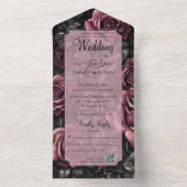 QRコードを使用したゴシック様式のメイブ、グレーおよびブラックバラ オールインワン招待状 (内側)