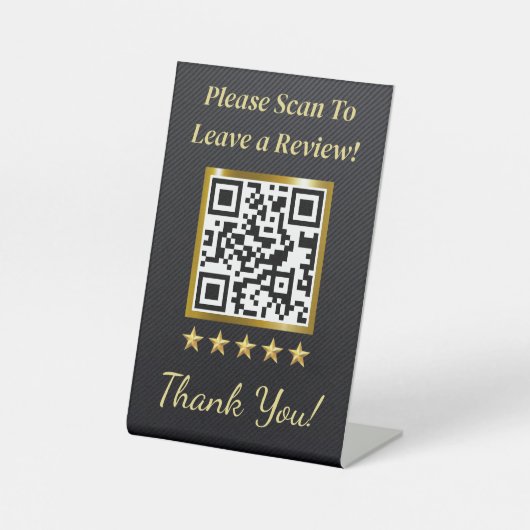 QRコードを使用したブラック&金ゴールドのビジネスレビュースタンド 台座サイン (正面)