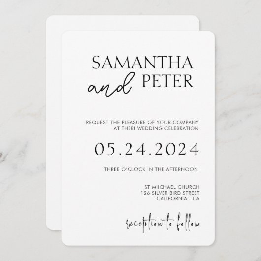 QRコードを使用したミニマル結婚式招待状結婚、 招待状 (正面/裏面)