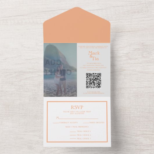 QRコードを使用したワンウェディングでの写真の招待 オールインワン招待状 (内側)
