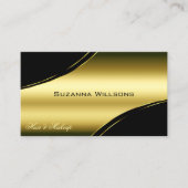 QRコードを使用した上品な黒金ゴールド曲線デコールライン 名刺 (正面)