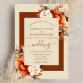 QRコードを使用した燃えたオレンジ色と錆結婚びフローラ 招待状