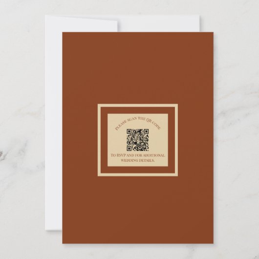 QRコードを使用した燃えたオレンジ色と錆結婚びフローラ 招待状 (裏面)