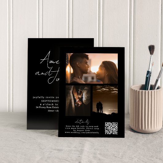 QRコードを含む書道写真コラージュ 招待状