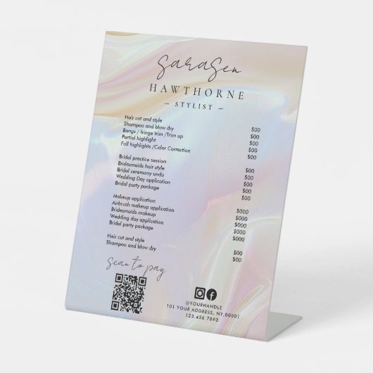 QRコードを支払うオパール価格リストのホログラフィックスキャン 台座サイン (正面)