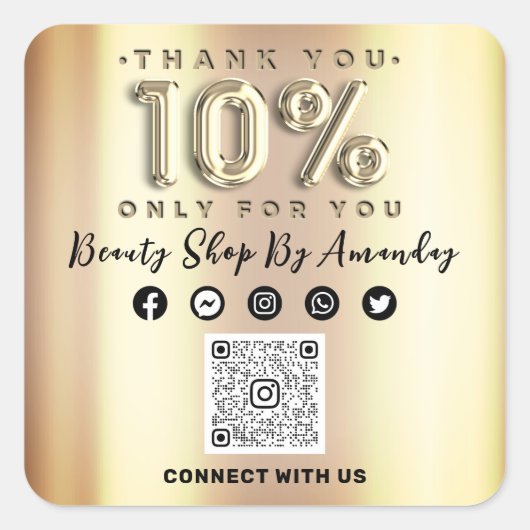 QRコードを10%オフにして感謝の気持ちを表示フェイク スクエアシール (正面)