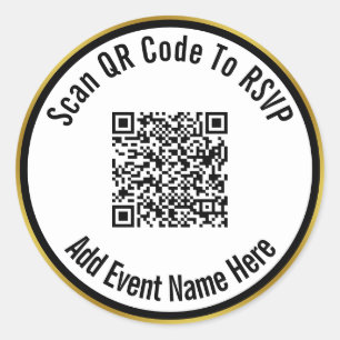 QRコードをRSVPにスキャンするイベント名白黒金ゴールド ラウンドシール