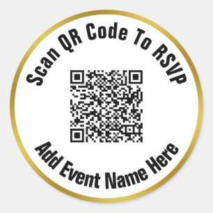 QRコードをRSVPにスキャンするイベント名白黒金ゴールド ラウンドシール