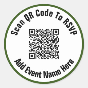 QRコードをRSVPにスキャンするイベント白黒と緑 ラウンドシール