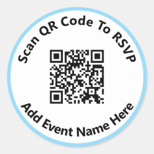 QRコードをRSVPにスキャンイベント名ホワイト&ベビーブルー ラウンドシール
