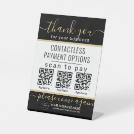 QRコードアップロード&ロゴ3支払いアプリ金ゴールド&ブラック 台座サイン