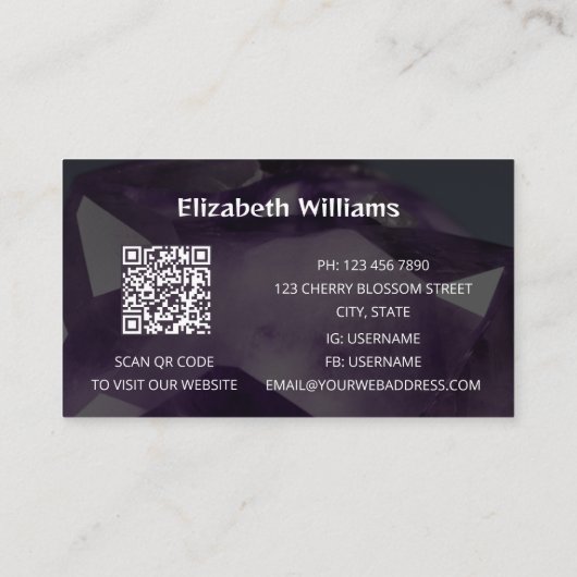 QRコードアメジスト宝石ストーン 名刺 (裏面)
