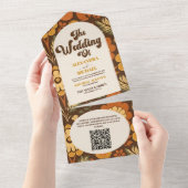 QRコードアーモダンチレトロ70sフローラ結婚 オールインワン招待状 (貼ってはがせる)