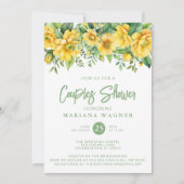 QRコードイエローのセージの花柄のカップルのシャワーパーティー 招待状 (正面)