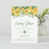 QRコードイエローのセージの花柄のカップルのシャワーパーティー 招待状 (スタンド正面)