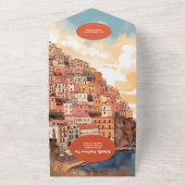 QRコードイタリモダンアエレガントの目的地の結婚式 オールインワン招待状 (外側)