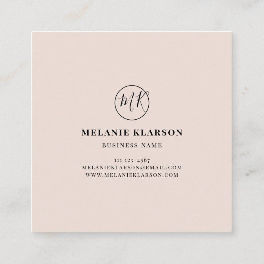 QRコードイニシャルミニマルモノグラムブラックとアイボリー スクエア名刺 (裏面)