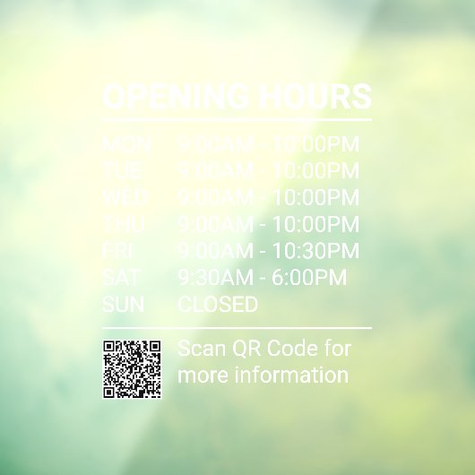 QRコードウィンドウが固定されたホワイトストア時間記号 ウィンドウサイン (シート3)