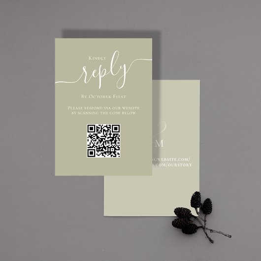 QRコードウェディングRSVPスクリプトセージグリーン エンクロージャーカード