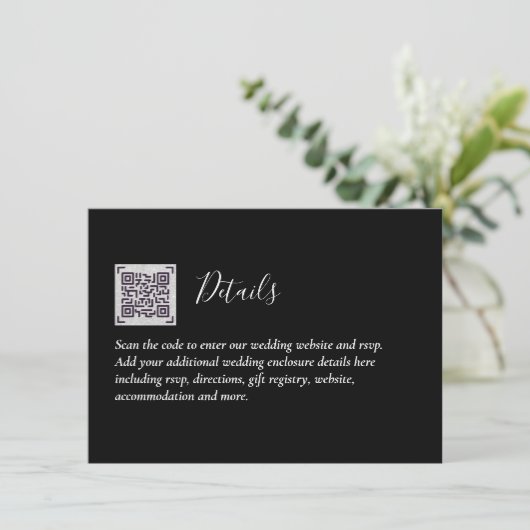 QRコードウェディングRSVP詳細ギフトホテルウェブサイト エンクロージャーカード (スタンド正面)