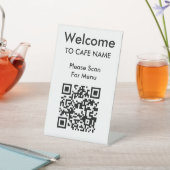 QRコードウェルカムカフェレストランメニューホワイト 台座サイン (インサイチュ)